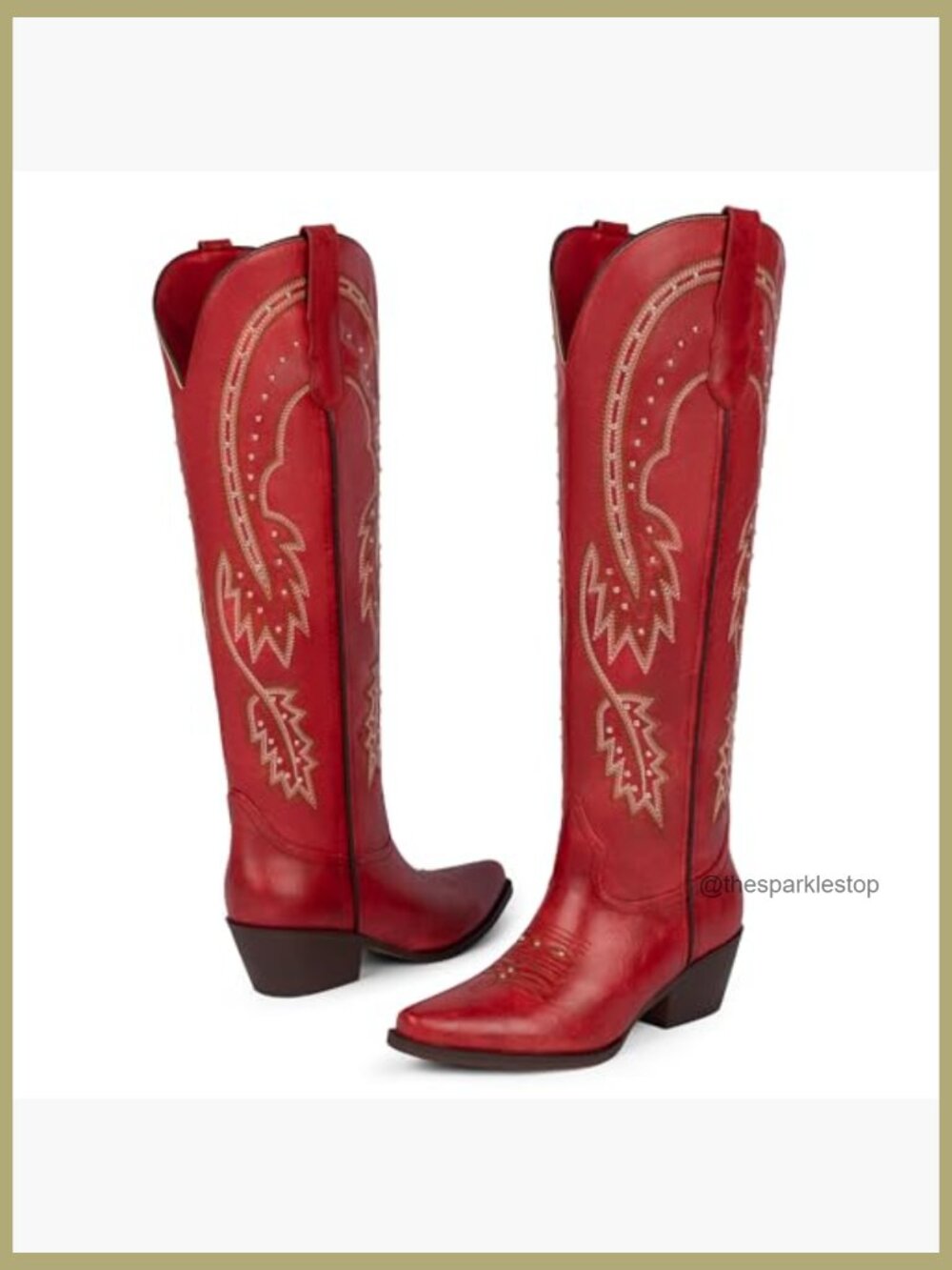 Knee High Cowgirl Boots Pointed Toe Chunky Heel Western Boots - Picture 4 of 7